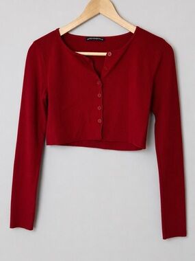 Brandy Melville Red Cropped Button Front Knit Cardigan Top